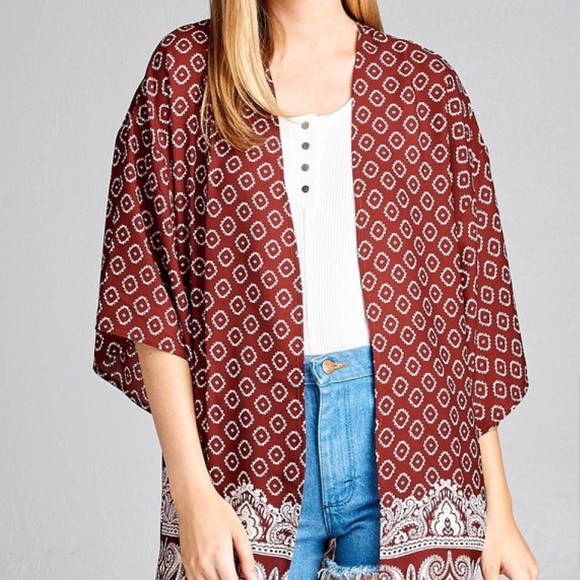 New Plus Size Burgundy Kimono - Picture 2 of 3
